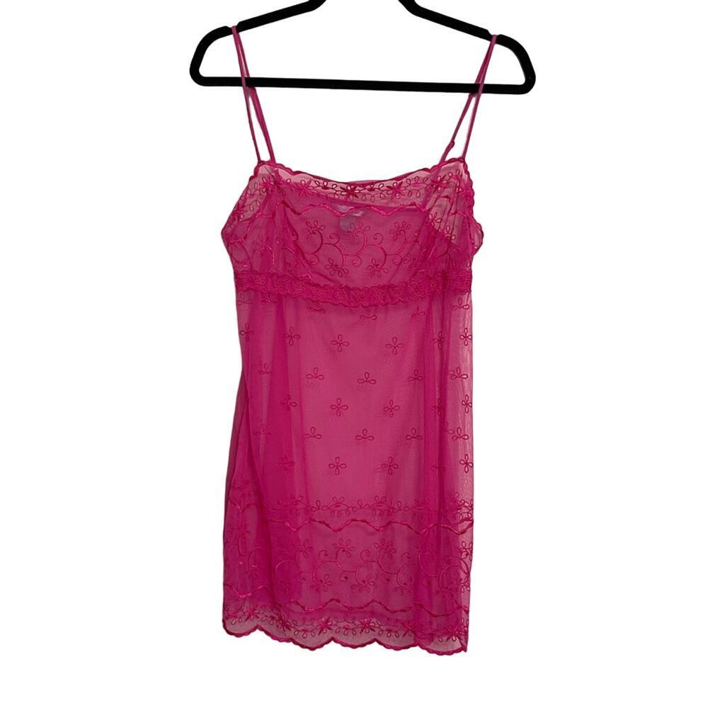 Victoria Secret Vintage Y2K Lace Tulle Slip Dress Teddy Pink Size L